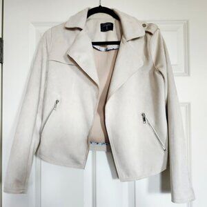 T Tahari Faux Suede Crop Moto Bone Jacket